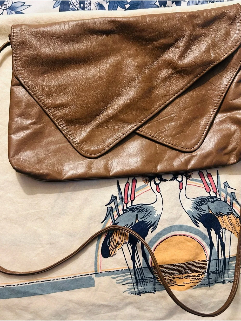Vintage Brown Leather Envelope Crossbody Bag